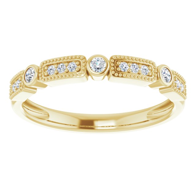 14K Gold Round Natural Diamond Milgrain Stackable Ring II - Yellow Gold - view 3