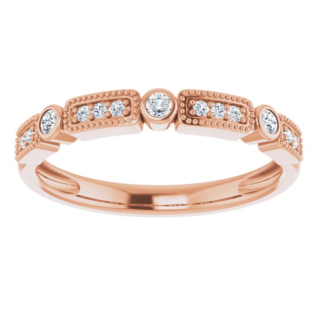 14K Gold Round Natural Diamond Milgrain Stackable Ring II - Rose Gold - view 3