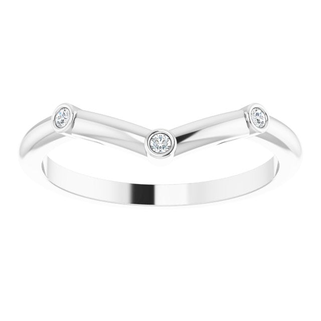 Platinum Round Natural Diamond Stackable V Ring - view 3