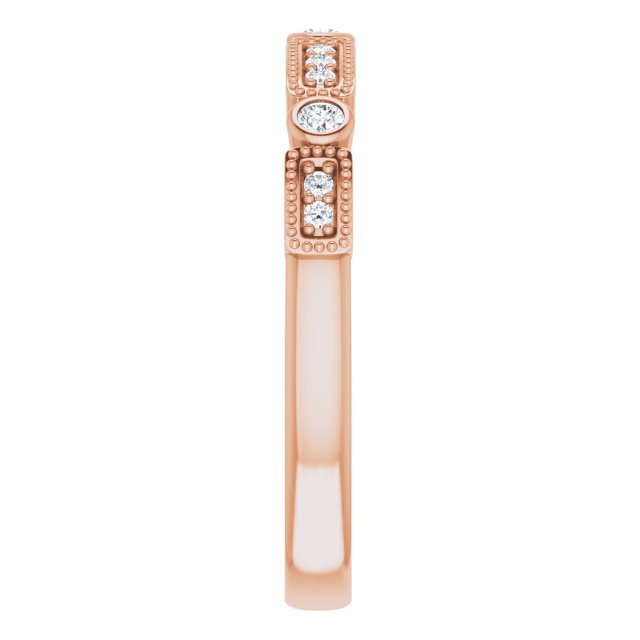 14K Gold Round Natural Diamond Milgrain Stackable Ring II - Rose Gold - view 4