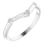 14K Gold Round Natural Diamond Stackable V Ring - White Gold