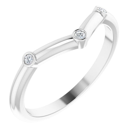 Platinum Round Natural Diamond Stackable V Ring