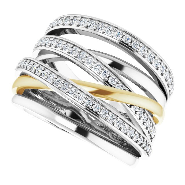 14K Gold Round Natural Diamond Criss-Cross Ring XX - view 5
