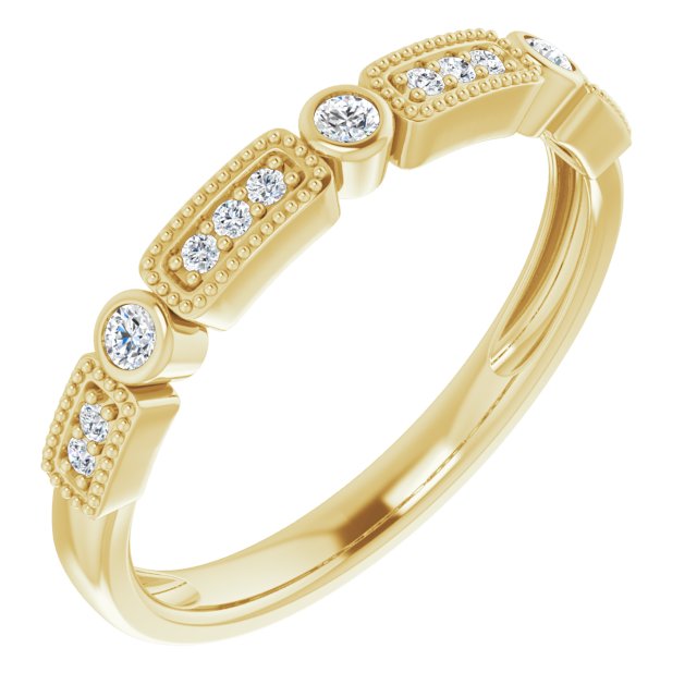 14K Gold Round Natural Diamond Milgrain Stackable Ring II - Yellow Gold