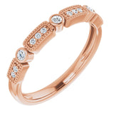 14K Gold Round Natural Diamond Milgrain Stackable Ring II - Rose Gold