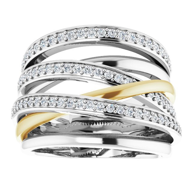 14K Gold Round Natural Diamond Criss-Cross Ring XX - view 3