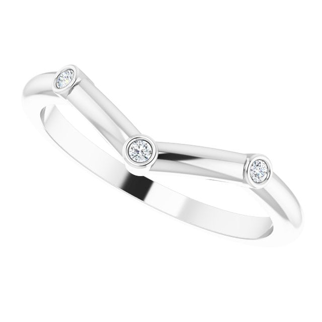 Platinum Round Natural Diamond Stackable V Ring - view 5