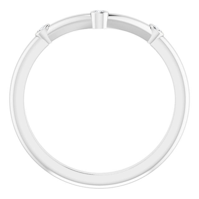 Platinum Round Natural Diamond Stackable V Ring - view 2