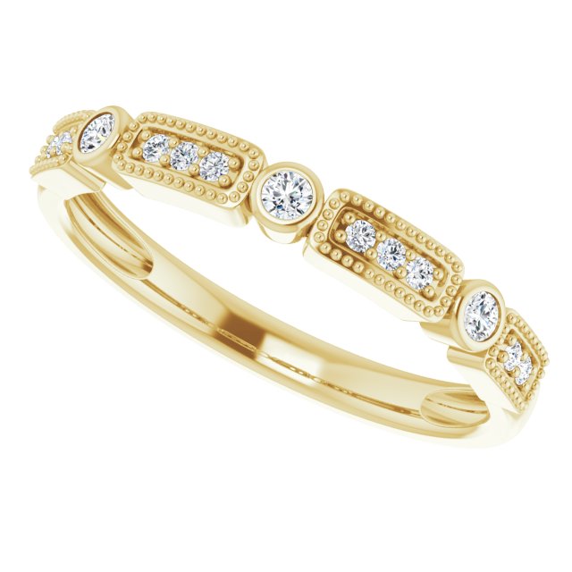 14K Gold Round Natural Diamond Milgrain Stackable Ring II - Yellow Gold - view 5