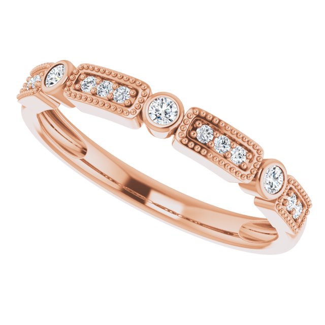 14K Gold Round Natural Diamond Milgrain Stackable Ring II - Rose Gold - view 5
