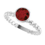 14K Gold Round Natural Mozambique Garnet Family Beaded Stackable Ring - White Gold - view 5
