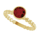 14K Gold Round Natural Mozambique Garnet Family Beaded Stackable Ring - Yellow Gold - view 5