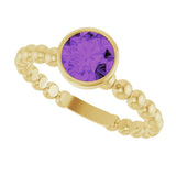 14K Gold Round Natural Amethyst Family Beaded Stackable Ring - Yellow Gold - view 5