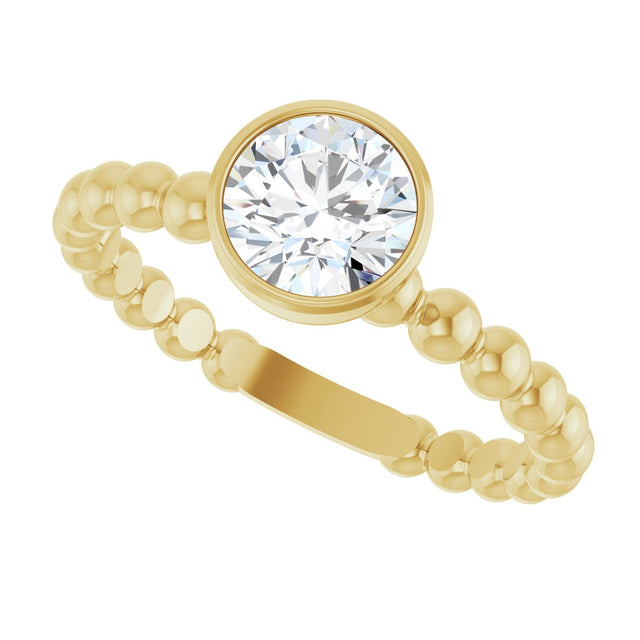 14K Gold Round Natural White Sapphire Family Beaded Stackable Ring - Yellow Gold - view 5