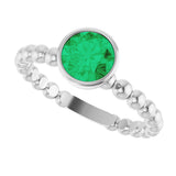 14K Gold Round Lab-Grown Emerald Family Beaded Stackable Ring - White Gold - view 5