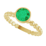 14K Gold Round Lab-Grown Emerald Family Beaded Stackable Ring - Yellow Gold - view 5
