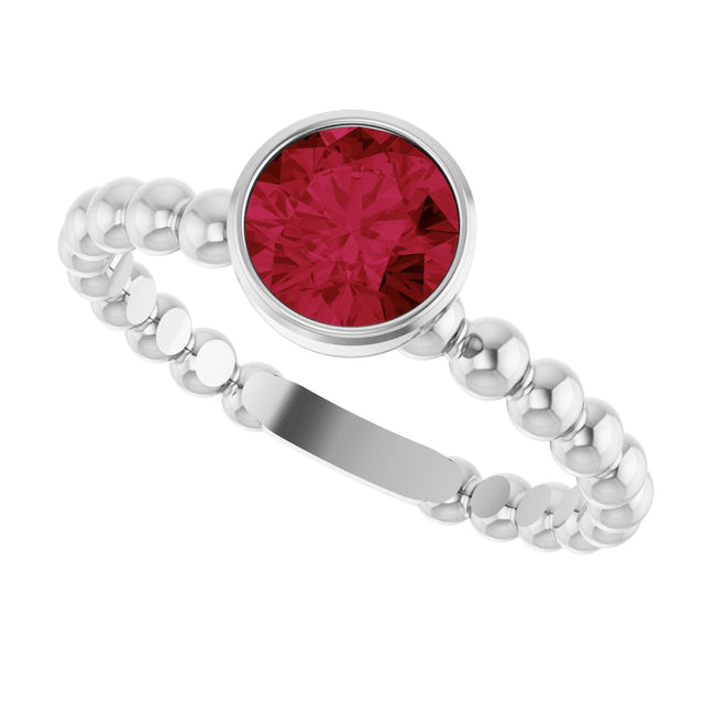 14K Gold Round Lab-Grown Ruby Family Beaded Stackable Ring - White Gold - view 5