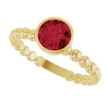 14K Gold Round Lab-Grown Ruby Family Beaded Stackable Ring - Yellow Gold - view 5