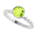 14K Gold Round Natural Peridot Family Beaded Stackable Ring - White Gold - view 5