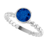 14K Gold Round Natural Blue Sapphire Family Beaded Stackable Ring - White Gold - view 5