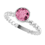 14K Gold Round Natural Pink Tourmaline Family Beaded Stackable Ring - White Gold - view 5