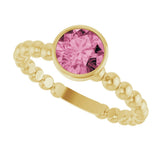 14K Gold Round Natural Pink Tourmaline Family Beaded Stackable Ring - Yellow Gold - view 5
