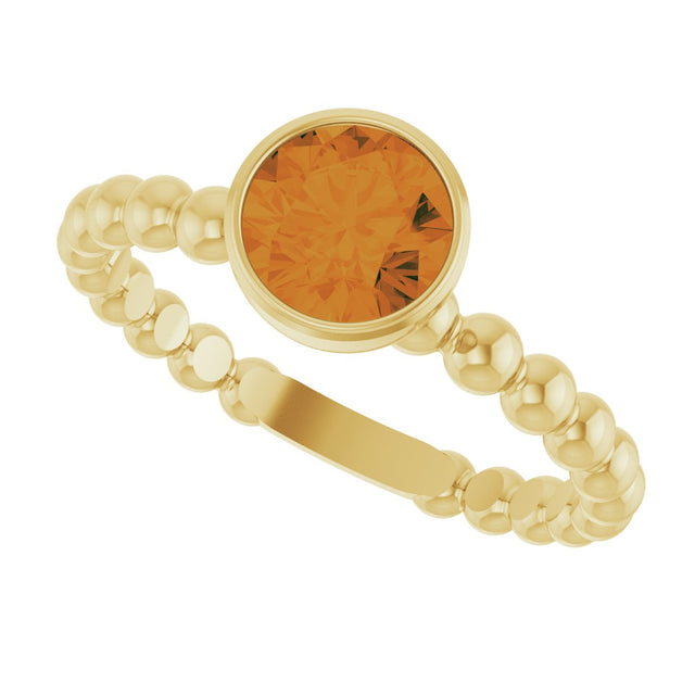 14K Gold Round Natural Citrine Family Beaded Stackable Ring - Yellow Gold - view 5