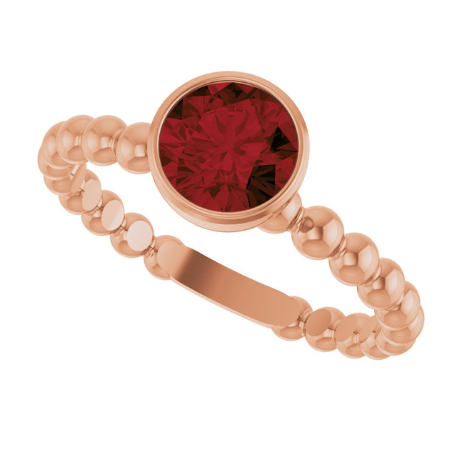 14K Gold Round Natural Mozambique Garnet Family Beaded Stackable Ring - Rose Gold - view 5