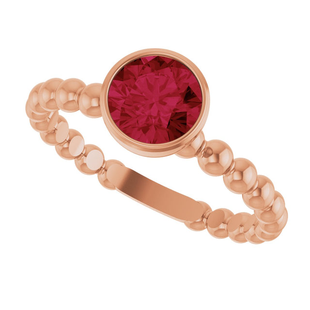 14K Gold Round Lab-Grown Ruby Family Beaded Stackable Ring - Rose Gold - view 5