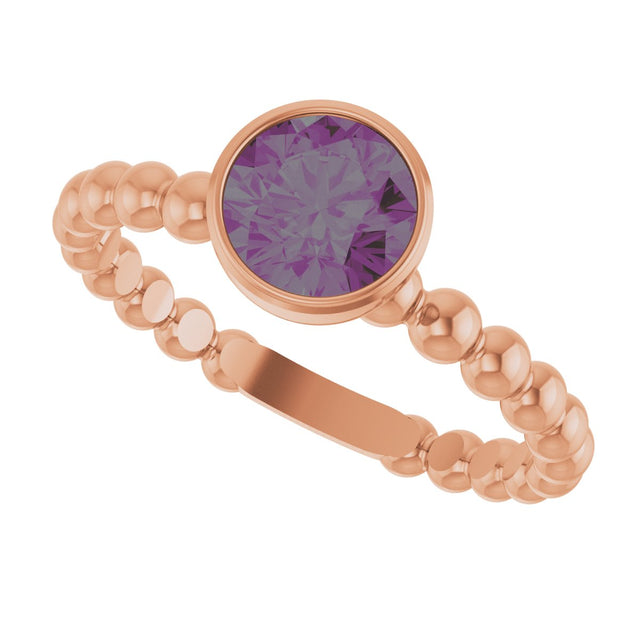 14K Gold Round Lab-Grown Alexandrite Family Beaded Stackable Ring - Rose Gold - view 5
