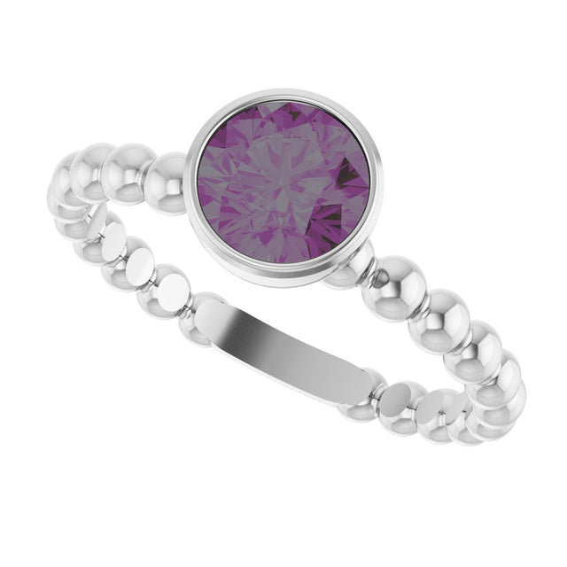 14K Gold Round Lab-Grown Alexandrite Family Beaded Stackable Ring - White Gold - view 5