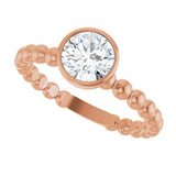 14K Gold Round Natural White Sapphire Family Beaded Stackable Ring - Rose Gold - view 5