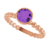 14K Gold Round Natural Amethyst Family Beaded Stackable Ring - Rose Gold - view 5