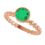 14K Gold Round Lab-Grown Emerald Family Beaded Stackable Ring - Rose Gold - view 5