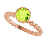14K Gold Round Natural Peridot Family Beaded Stackable Ring - Rose Gold - view 5