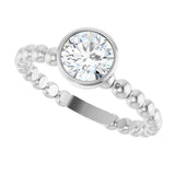 14K Gold Round Natural White Sapphire Family Beaded Stackable Ring - White Gold - view 5