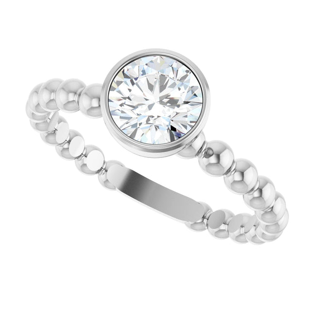 14K Gold Round Natural White Sapphire Family Beaded Stackable Ring - White Gold - view 5