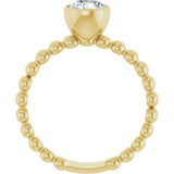 14K Gold Round Natural White Sapphire Family Beaded Stackable Ring - Yellow Gold - view 2