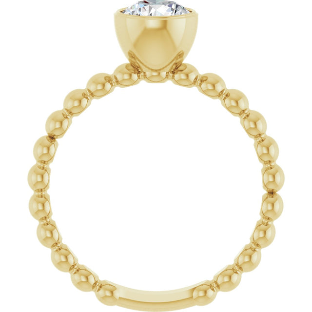 14K Gold Round Natural White Sapphire Family Beaded Stackable Ring - Yellow Gold - view 2