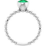 14K Gold Round Lab-Grown Emerald Family Beaded Stackable Ring - White Gold - view 2