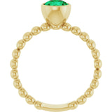 14K Gold Round Lab-Grown Emerald Family Beaded Stackable Ring - Yellow Gold - view 2