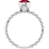 14K Gold Round Lab-Grown Ruby Family Beaded Stackable Ring - White Gold - view 2