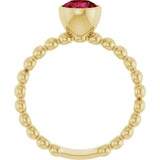 14K Gold Round Lab-Grown Ruby Family Beaded Stackable Ring - Yellow Gold - view 2