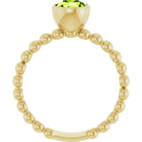 14K Gold Round Natural Peridot Family Beaded Stackable Ring - Yellow Gold - view 2