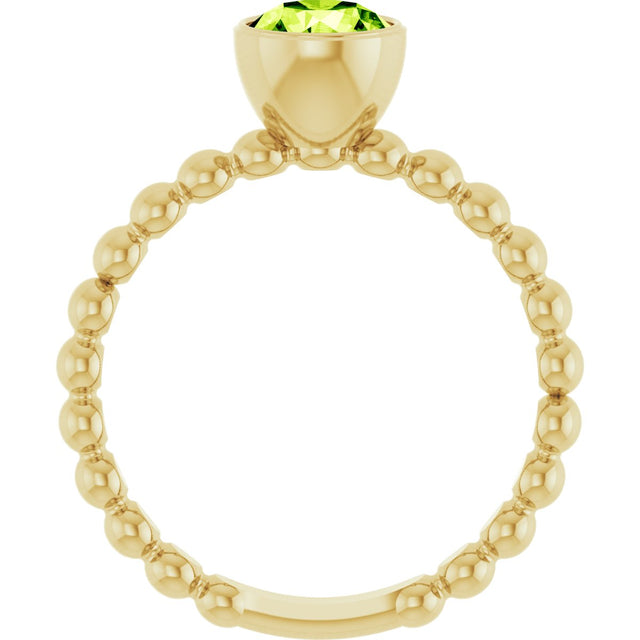 14K Gold Round Natural Peridot Family Beaded Stackable Ring - Yellow Gold - view 2
