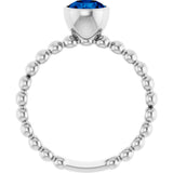 14K Gold Round Lab-Grown Blue Sapphire Family Beaded Stackable Ring - White Gold - view 2