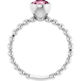 14K Gold Round Natural Pink Tourmaline Family Beaded Stackable Ring - White Gold - view 2
