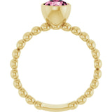 14K Gold Round Natural Pink Tourmaline Family Beaded Stackable Ring - Yellow Gold - view 2