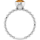 14K Gold Round Natural Citrine Family Beaded Stackable Ring - White Gold - view 2