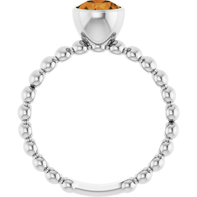 14K Gold Round Natural Citrine Family Beaded Stackable Ring - White Gold - view 2